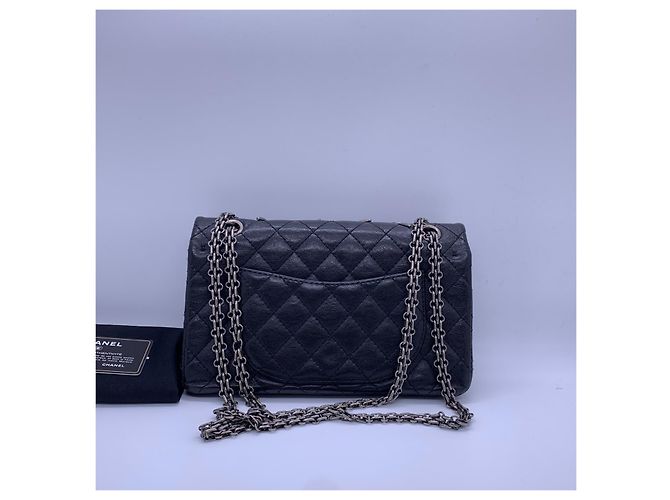Chanel 2.55 Borsa a Catena Nera in Pelle Nero - vista 3