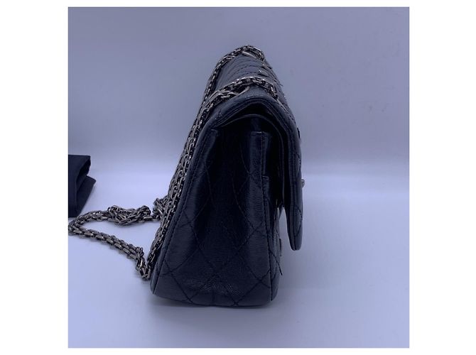 Chanel 2.55 Borsa a Catena Nera in Pelle Nero - vista 4