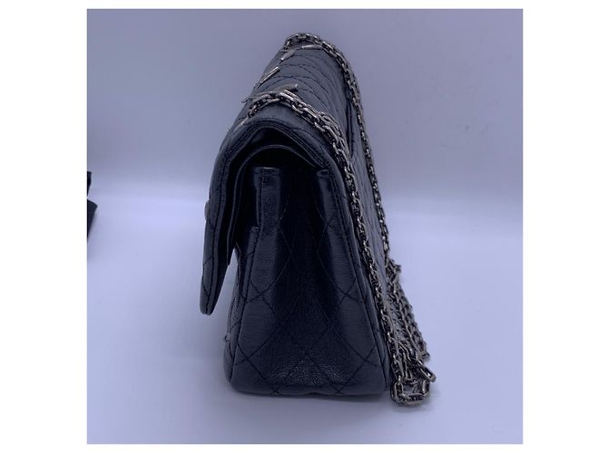 Chanel 2.55 Borsa a Catena Nera in Pelle Nero - vista 5