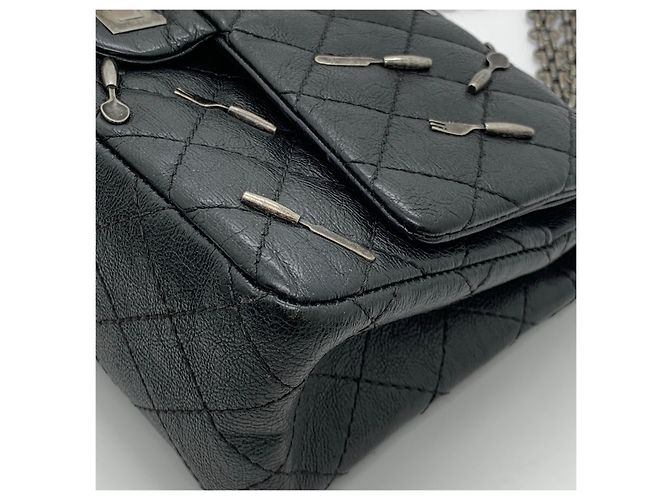 Chanel 2.55 Borsa a Catena Nera in Pelle Nero - vista 7