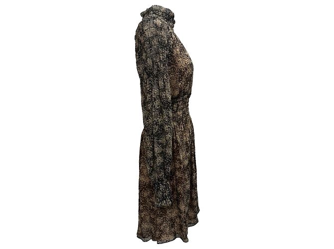Vestido Mini de Cuello Alto Impreso en Seda Marrón de Michael Kors Castaño - vista 2