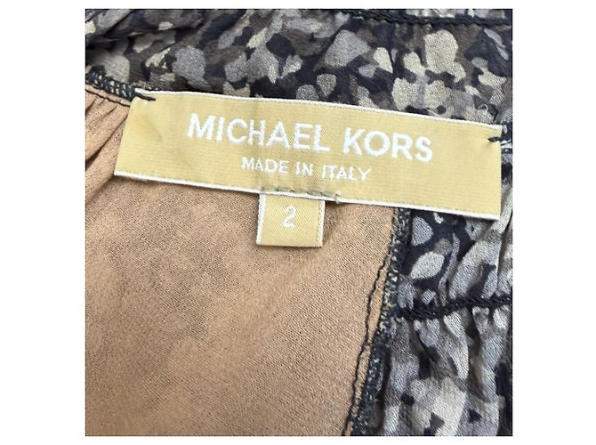 Vestido Mini de Cuello Alto Impreso en Seda Marrón de Michael Kors Castaño - vista 3