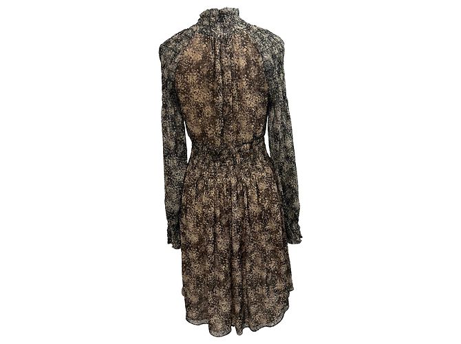 Vestido Mini de Cuello Alto Impreso en Seda Marrón de Michael Kors Castaño - vista 6