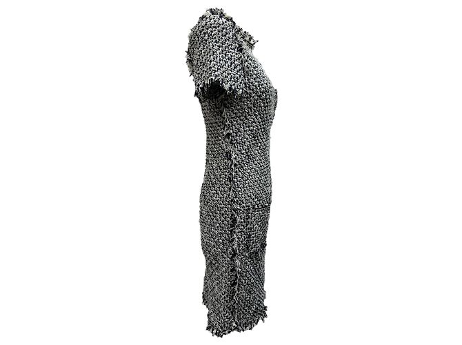 Abito mini a maniche corte in tweed nero e bianco in cotone di Lanvin - vista 2