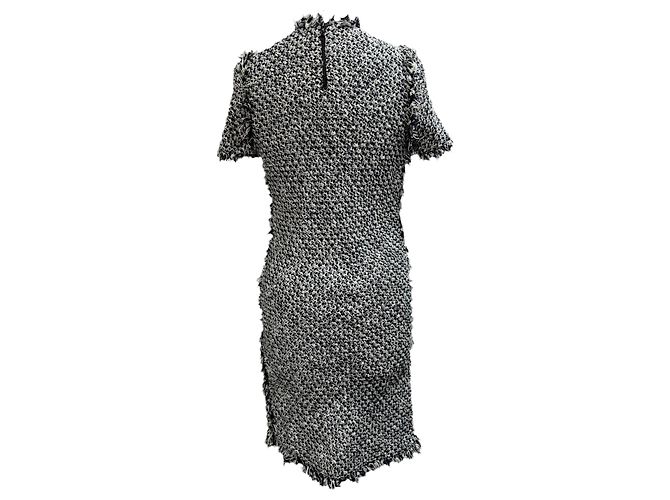 Abito mini a maniche corte in tweed nero e bianco in cotone di Lanvin - vista 3