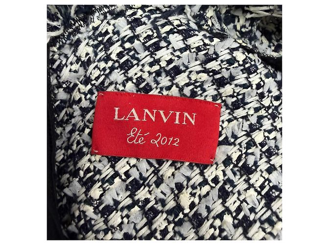 Abito mini a maniche corte in tweed nero e bianco in cotone di Lanvin - vista 6
