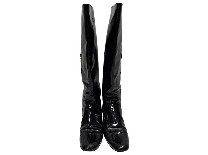 Botas altas Saint Laurent Babies 40 en cuero negro brillante - vista 2