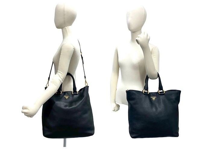 Borsa in pelle con logo Prada e hardware 2 in 1 Nero - vista 2