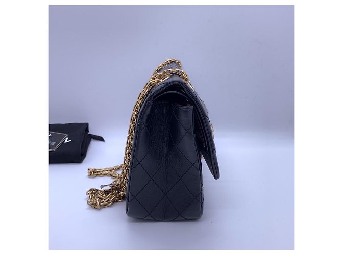 Borsa Chanel 2.55 Piccola Nera in Pelle con Logo Nero - vista 2