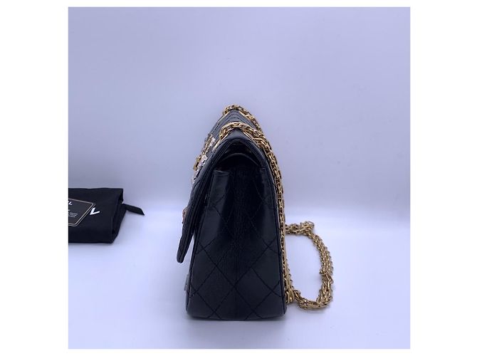 Borsa Chanel 2.55 Piccola Nera in Pelle con Logo Nero - vista 3