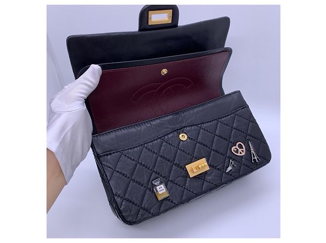 Borsa Chanel 2.55 Piccola Nera in Pelle con Logo Nero - vista 7