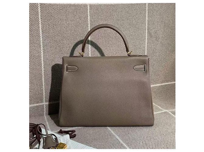 Hermès Kelly 32 Togo Leder Elefantengrau Goldene Hardware - Ansicht 3