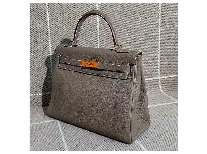 Hermès Kelly 32 Togo Leder Elefantengrau Goldene Hardware - Ansicht 5