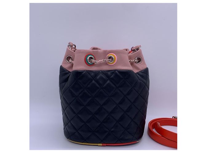 Chanel Cuba Color Striped Double C Mini Borsa a spalla nera in agnello Nero - vista 3