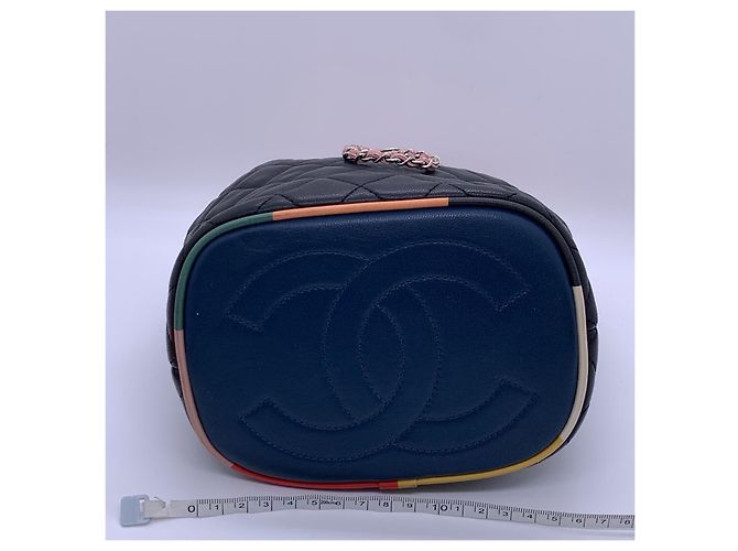 Chanel Cuba Color Striped Double C Mini Borsa a spalla nera in agnello Nero - vista 6