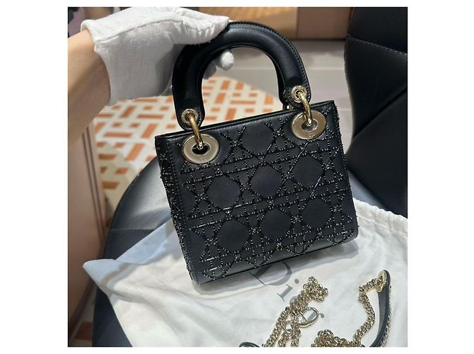Borsa Dior Diana ricamo nero con perline - vista 3