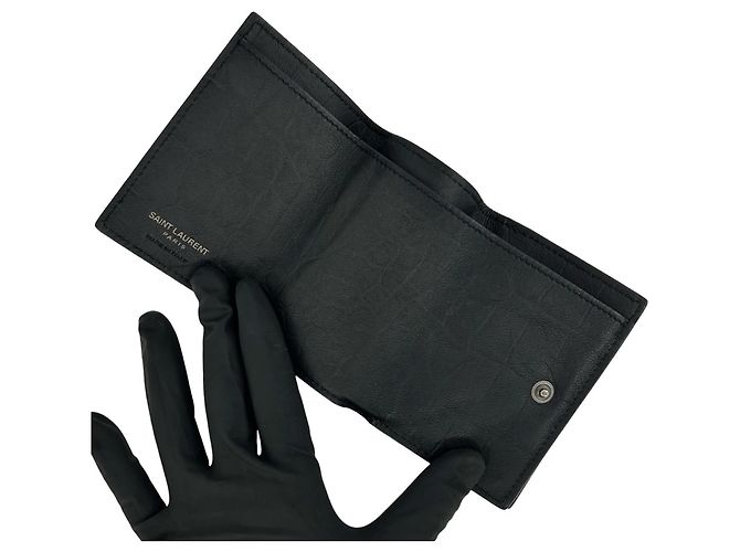 Cartera Mini Tri-fold de Cuero Negro Saint Laurent - vista 7