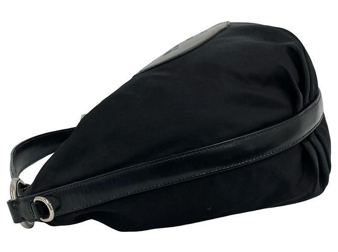 Mini borsa tote in nylon nero e pelle verniciata Prada - vista 5