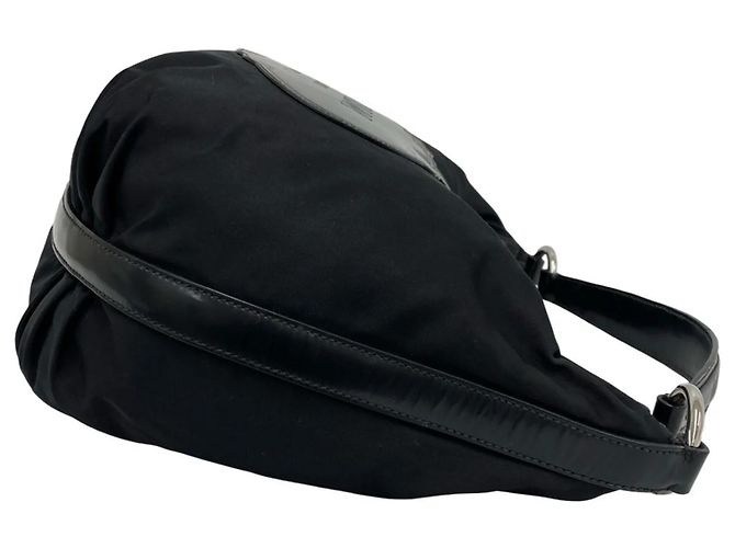 Mini borsa tote in nylon nero e pelle verniciata Prada - vista 6