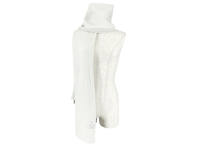 Stola in cashmere bianco Chanel con logo in paillettes - vista 2