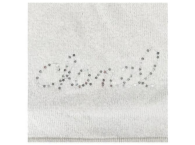 Stola in cashmere bianco Chanel con logo in paillettes - vista 4
