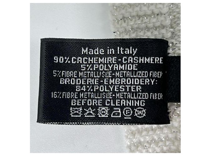 Stola in cashmere bianco Chanel con logo in paillettes - vista 6
