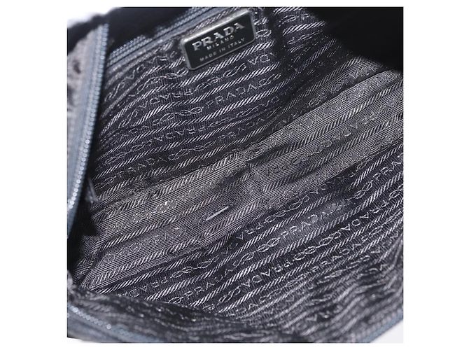 PRADA Borsa a mano in nylon nero argento Auth 175269 - vista 11