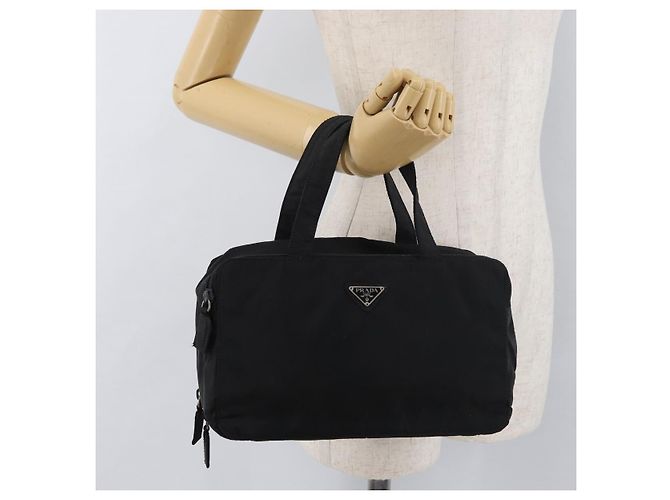 PRADA Borsa a mano in nylon nero argento Auth 175269 - vista 28