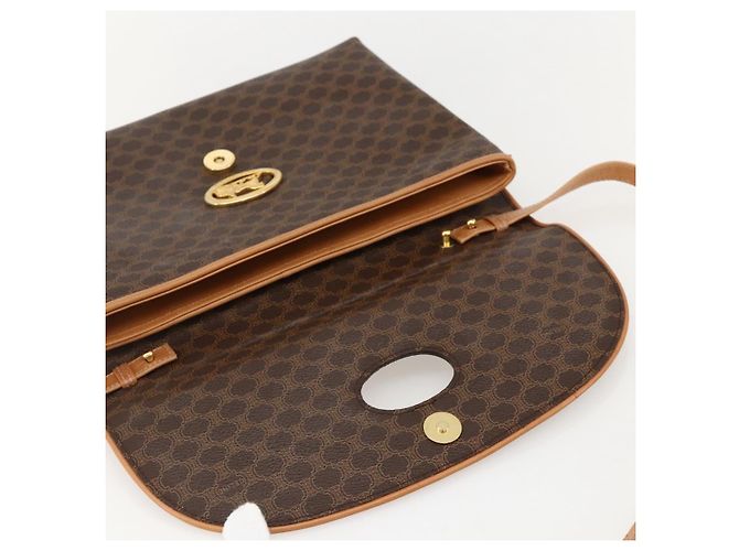Céline Borsa in tela Macadam Celine con motivo carrozza in PVC pelle marrone oro Auth 175596A - vista 10