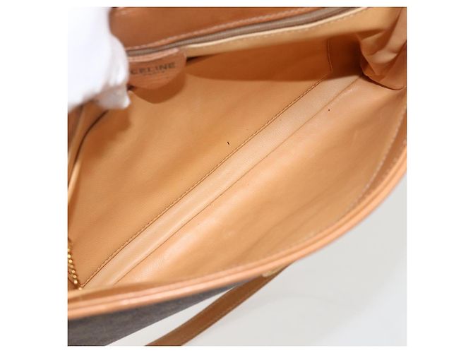 Céline Borsa in tela Macadam Celine con motivo carrozza in PVC pelle marrone oro Auth 175596A - vista 11