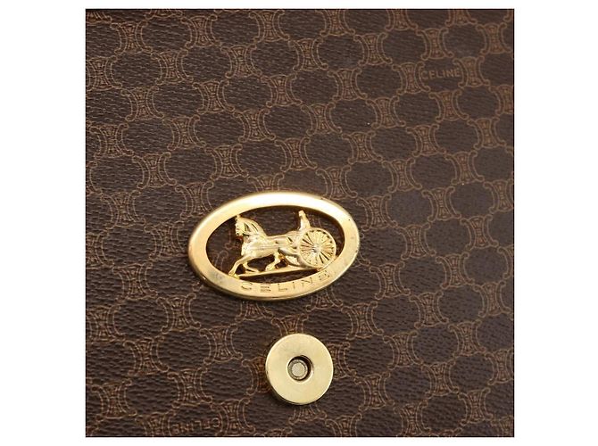 Céline Borsa in tela Macadam Celine con motivo carrozza in PVC pelle marrone oro Auth 175596A - vista 17