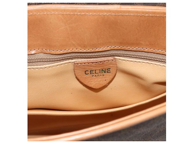 Céline Borsa in tela Macadam Celine con motivo carrozza in PVC pelle marrone oro Auth 175596A - vista 18