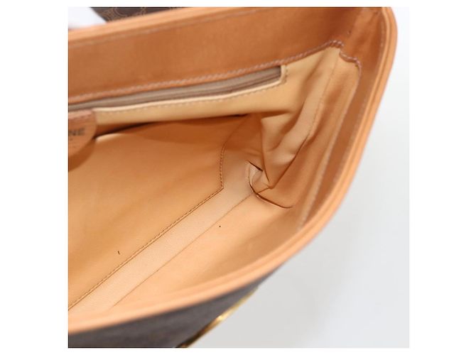 Céline Borsa in tela Macadam Celine con motivo carrozza in PVC pelle marrone oro Auth 175596A - vista 19