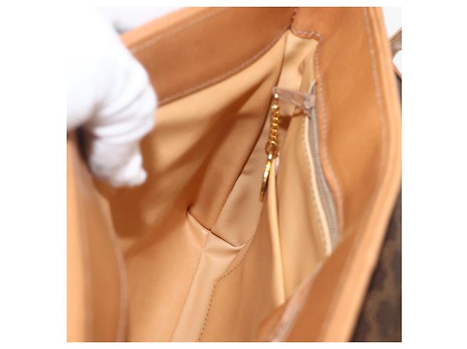 Céline Borsa in tela Macadam Celine con motivo carrozza in PVC pelle marrone oro Auth 175596A - vista 20