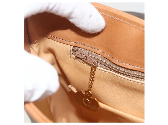 Céline Borsa in tela Macadam Celine con motivo carrozza in PVC pelle marrone oro Auth 175596A - vista 21
