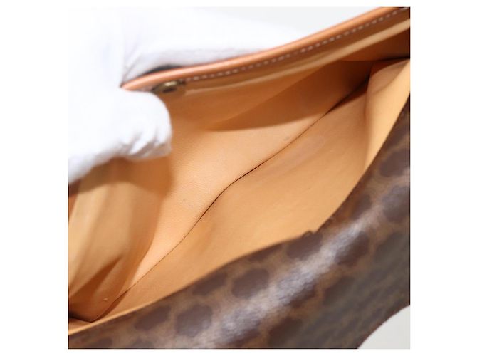 Céline Borsa in tela Macadam Celine con motivo carrozza in PVC pelle marrone oro Auth 175596A - vista 24
