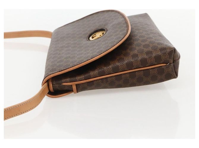 Céline Borsa in tela Macadam Celine con motivo carrozza in PVC pelle marrone oro Auth 175596A - vista 3