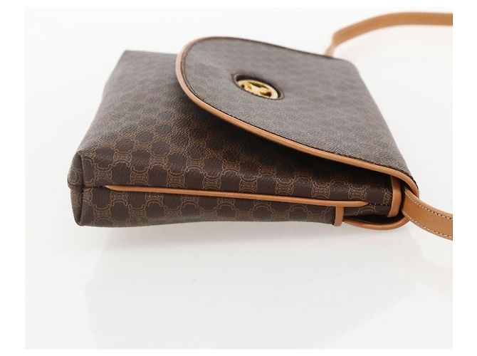 Céline Borsa in tela Macadam Celine con motivo carrozza in PVC pelle marrone oro Auth 175596A - vista 4