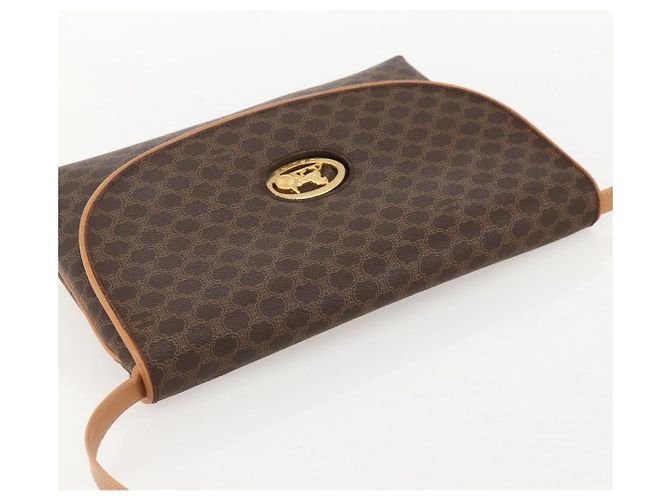 Céline Borsa in tela Macadam Celine con motivo carrozza in PVC pelle marrone oro Auth 175596A - vista 6