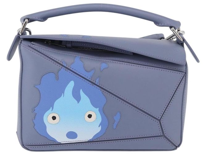 LOEWE - Borsa Puzzle Ghibli Castello Errante di Howl Calcifer 2way Blu Auth 158612SM Argento Blu chiaro - vista 13