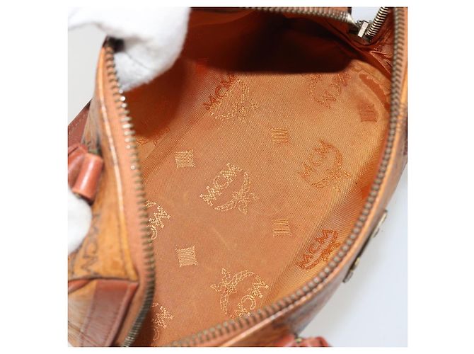 Borsa Boston Mini Vicetos Logogram MCM in PVC 2in1 Marrone Oro Auth 175597 D'oro - vista 11