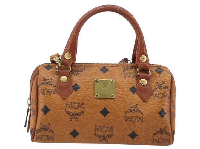 Borsa Boston Mini Vicetos Logogram MCM in PVC 2in1 Marrone Oro Auth 175597 D'oro - vista 13
