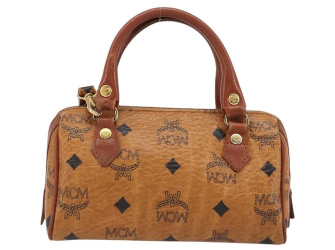 Borsa Boston Mini Vicetos Logogram MCM in PVC 2in1 Marrone Oro Auth 175597 D'oro - vista 2