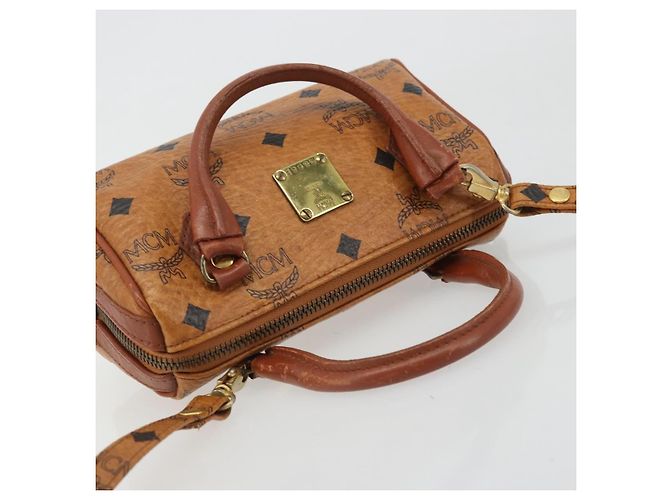 Borsa Boston Mini Vicetos Logogram MCM in PVC 2in1 Marrone Oro Auth 175597 D'oro - vista 6