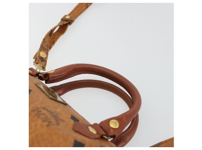 Borsa Boston Mini Vicetos Logogram MCM in PVC 2in1 Marrone Oro Auth 175597 D'oro - vista 8