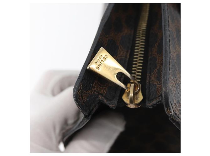 Céline Borsa tote in tela Macadam CELINE in pelle PVC nera e oro Auth ka3968 Nero D'oro - vista 10