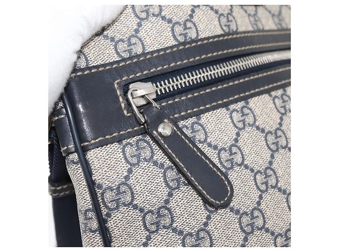 Gucci Borsa a Spalla GG Supreme PVC Blu Navy Argento 201448 Auth ka4041 - vista 22