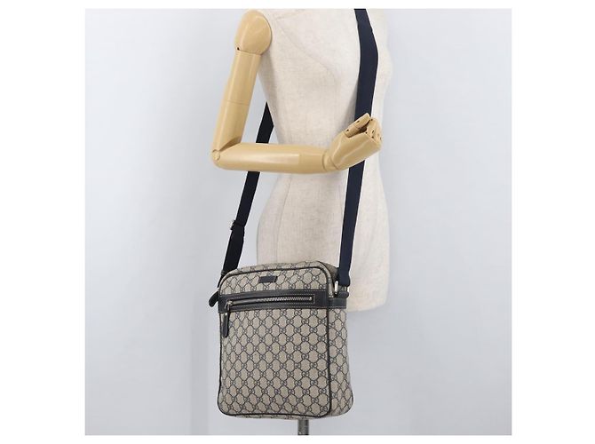 Gucci Borsa a Spalla GG Supreme PVC Blu Navy Argento 201448 Auth ka4041 - vista 25