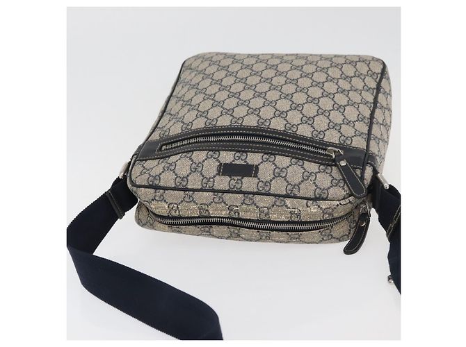 Gucci Borsa a Spalla GG Supreme PVC Blu Navy Argento 201448 Auth ka4041 - vista 6