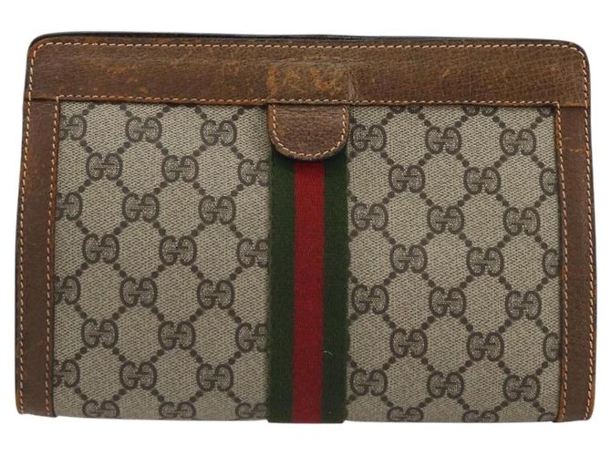 GUCCI GG Suprême Sac Clutch Sherry Line PVC Beige Rouge Vert Auth 175278 - vue 13
